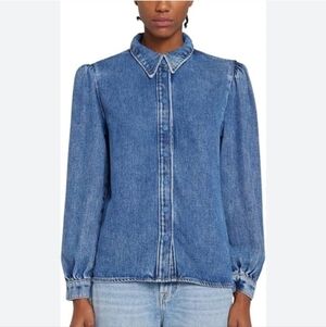 BAGATELLE Collection NY Women’s Denim blouse Sz Small Long And Ballon Sleeves